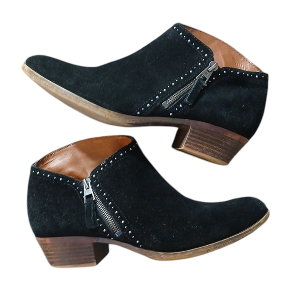Lucky Brand Black Suede Ankle Boots Women's Studded Black Booties Size 9.5 - Picture 1 of 12